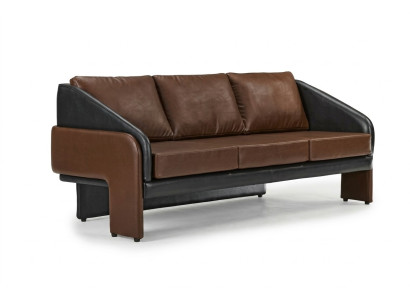 Braun-Schwarzer Dreistzer Exklusive Polstermöbel Designer Ledercouch