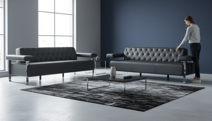 Sofa-Set Büro Ledersofas 2tlg 3-Sitzer Chesterfield Modern Designer