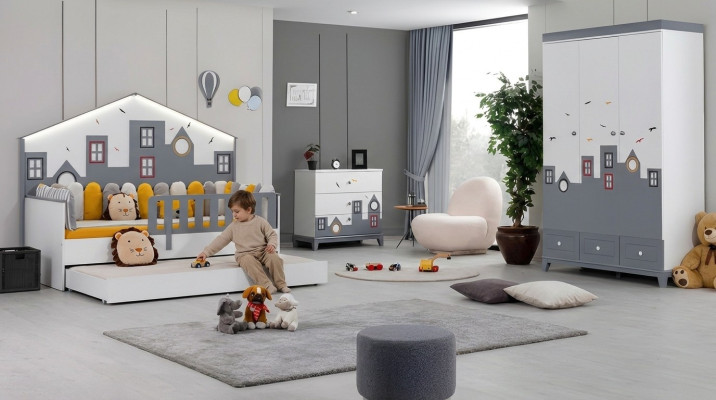 Kinderbett Kleiderschrank Jugendzimmer Kinderzimmer Möbel 2tlg Set Holz