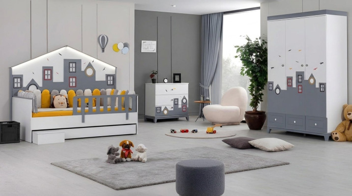 Kinderbett Kleiderschrank Jugendzimmer Kinderzimmer Möbel 2tlg Set Holz
