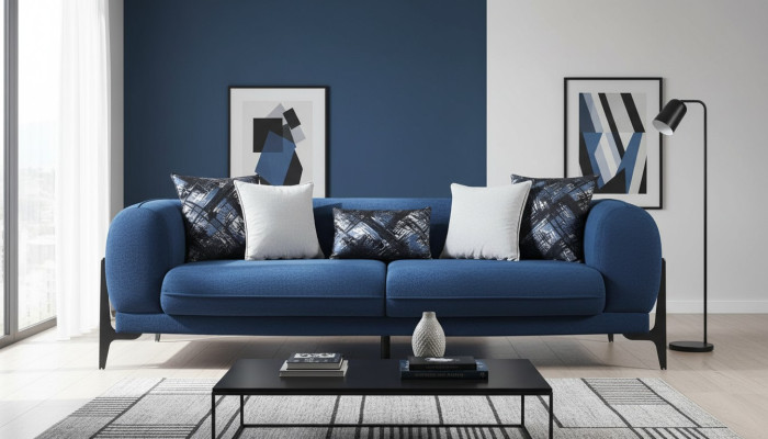 Blauer Polster 3-Sitzer Relaxsofas Designer Club Couchen Lounge Möbel