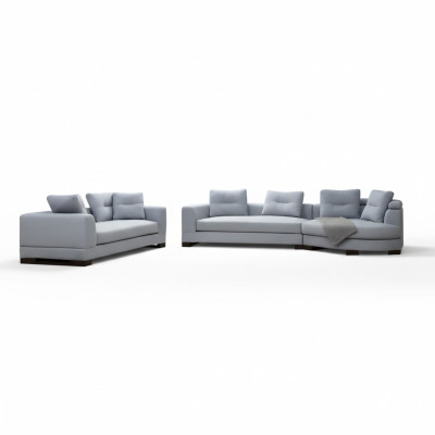 Wohnzimmer Set 2tlg 3-Sitzer mit U-Form Sofas Stoffsofas Grau Einfarbig
