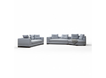 Wohnzimmer Set 2tlg 3-Sitzer mit U-Form Sofas Stoffsofas Grau Einfarbig