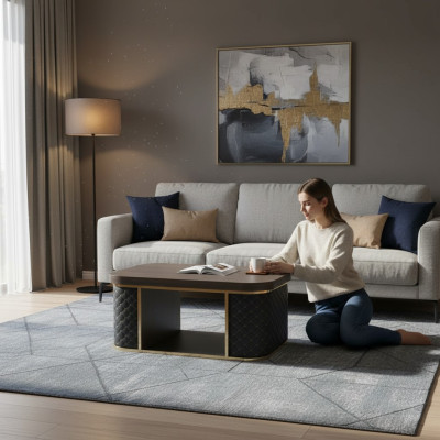 Couchtisch Braun Schwarz Zweifarbig mit Regal Modern Design Rechteckig