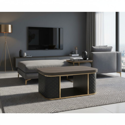 Couchtisch Braun Schwarz Zweifarbig mit Regal Modern Design Rechteckig