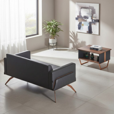 Arbeitszimmer-Set 2tlg 2-Sitzer mit Couchtisch Grau Braun Zweifarbig