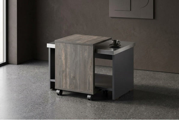 Couchtisch Grau Einfarbig Arbeitszimmer Wohnzimmer Rechteck mit Regal