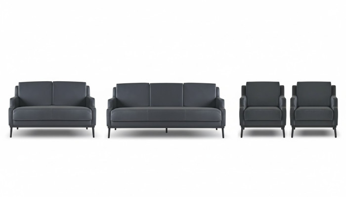 Arbeitszimmer-Set 4tlg 3-Sitzer 2-Sitzer 2x Sessel Dunkelgrau Einfarbig