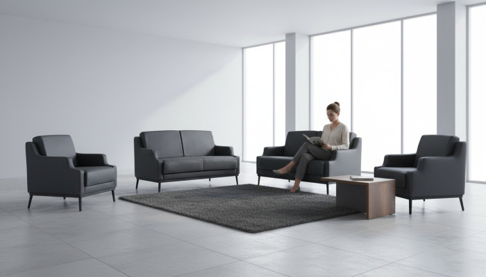 Arbeitszimmer-Set 5tlg Dunkelgrau Stil 2x 2-Sitzer 2x Sessel Couchtisch