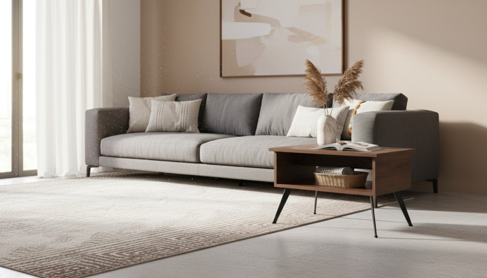 Couchtisch Braun mit Regal Rechteckig Form Einfarbig Stil Arbeitszimmer