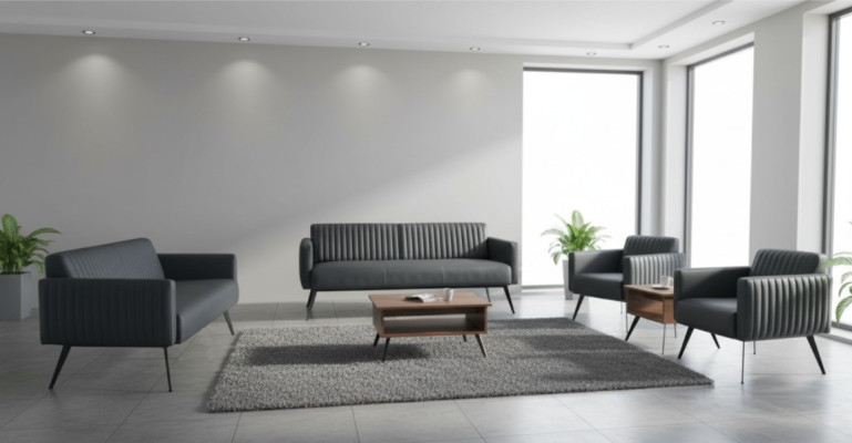Arbeitszimmer-Set 5tlg Schwarz 3-Sitzer 2-Sitzer 2x Sessel Couchtisch