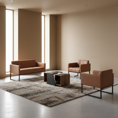 Arbeitszimmer-Set Braun 4tlg 2-Sitzer 2x Sessel Couchtisch Einfarbig Stil
