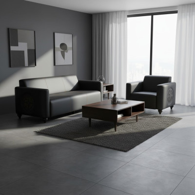 Arbeitszimmer-Set 2tlg 3-Sitzer Sessel Schwarz Einfarbig Modern Design