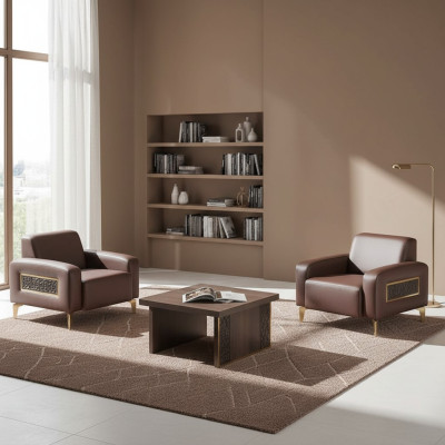 Arbeitszimmer-Set 3tlg 2x Sessel Couchtisch Braun Einfarbig Wohnzimmer
