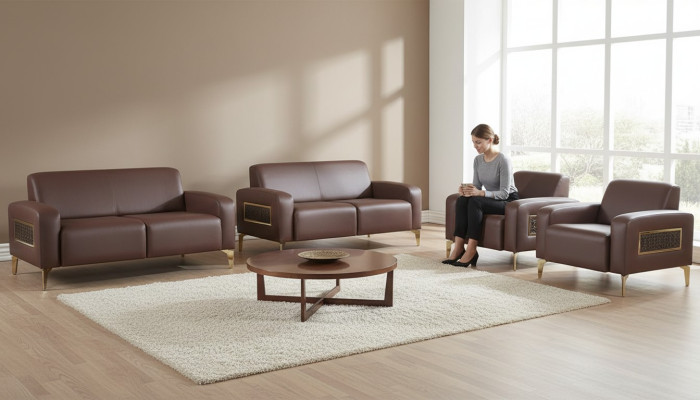 Arbeitszimmer-Set 4tlg 2x 2-Sitzer mit 2x Sessel Braun Einfarbig Modern