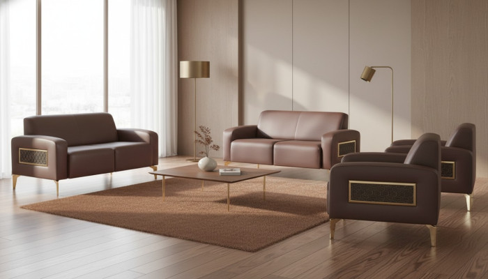 Arbeitszimmer-Set 4tlg 2x 2-Sitzer mit 2x Sessel Braun Einfarbig Modern