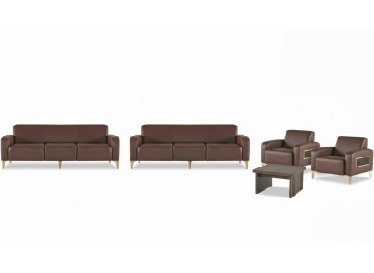 Braune Arbeitszimmer Ledergarnitur Dreisitzer 2x Lehnsessel Couchtisch
