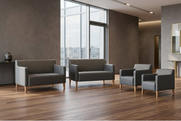 Arbeitszimmer-Set 4tlg 2x S-Sitzer 2x Sessel Schwarz Einfarbig Modern