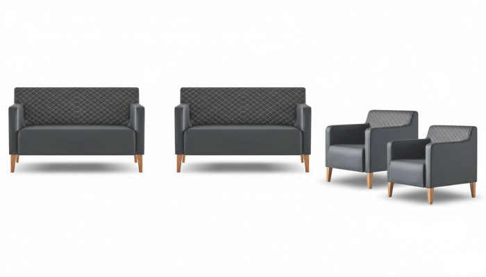 Arbeitszimmer-Set 4tlg 2x S-Sitzer 2x Sessel Schwarz Einfarbig Modern