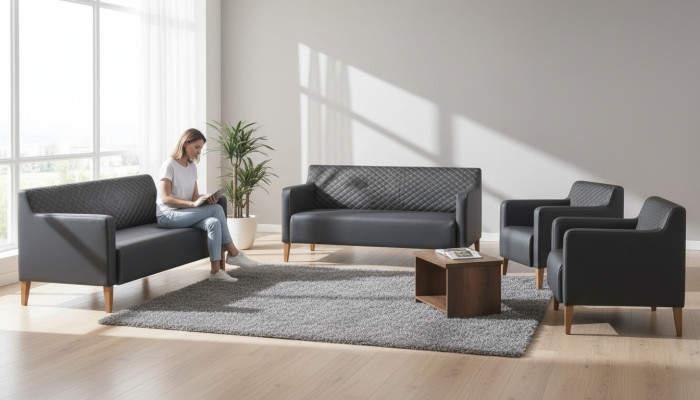 Arbeitszimmer-Set 5tlg Schwarz 2x 3-Sitzer 2x Sessel Braun Couchtisch