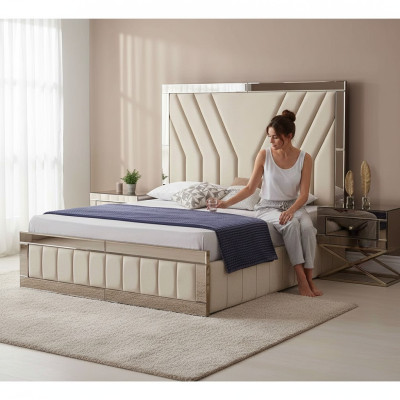Luxuriöses Schlafzimmer Set Designer Doppelbett Holz 2x Nachttische 3tlg