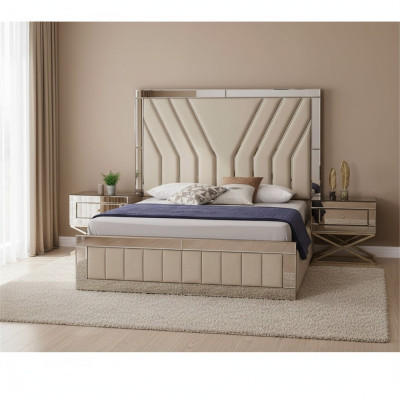 Luxuriöses Schlafzimmer Set Designer Doppelbett Holz 2x Nachttische 3tlg