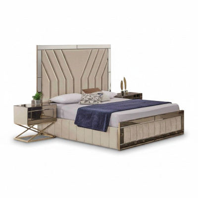 Luxuriöses Schlafzimmer Set Designer Doppelbett Holz 2x Nachttische 3tlg