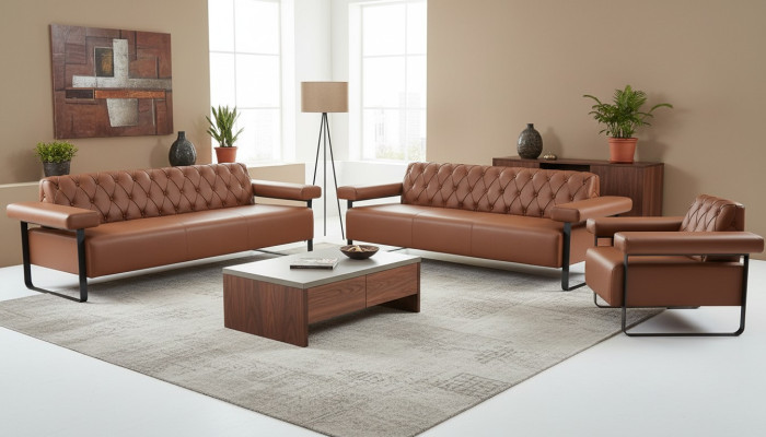 Sofas Modern Edelstahl 3-Sitzer Sofas Sessel Chesterfield Ledersofas