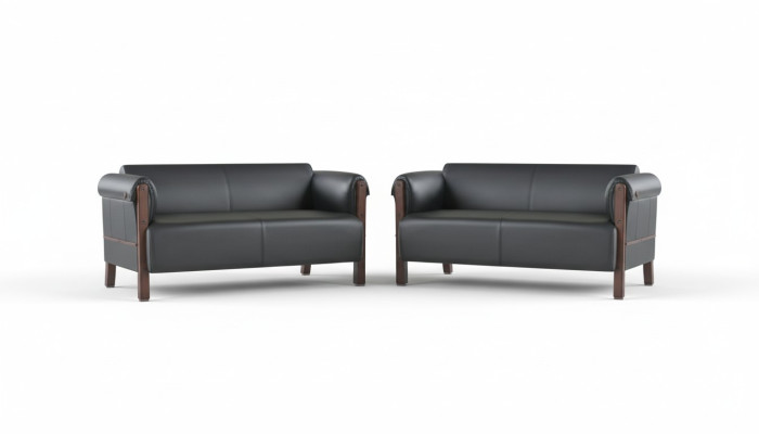 Couch Modern Sofa-Set 2-Sitzer Ledersofas Schwarz Holz Leder Sofas