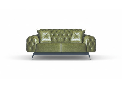 Ledersofa 2-Sitzer Sofa Grün Polster Klassisch Kissen Chesterfield Sofa