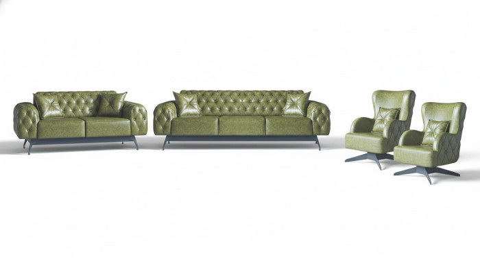 Chesterfield Polster 3-Sitzer 2-Sitzer Sessel Grün Set Klassisch Leder 4tlg.
