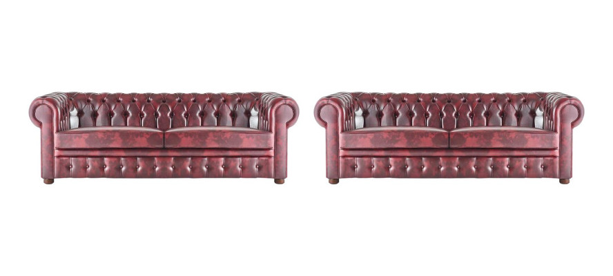 Chesterfield 3-Sitzer Bordeaux Couch Sofas Klassisch Ledersofas Holz 2tlg