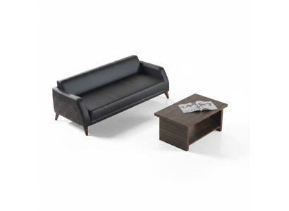 Ledersofa 3-Sitzer Sofa Couchtisch Couch Set Schwarz Braun Einlegeboden