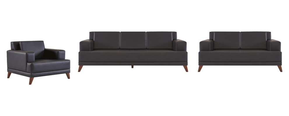 Sitzmöbel Sofa-Set 3-Sitzer 2-Sitzer Sessel Modern Schwarz Ledersofas