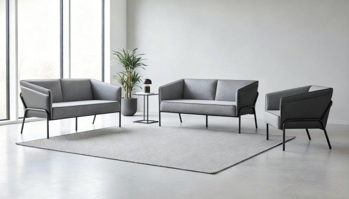 Sitzmöbel Ledersofas Lehnsessel 2-Sitzer Sessel Grau Edelstahl Leder