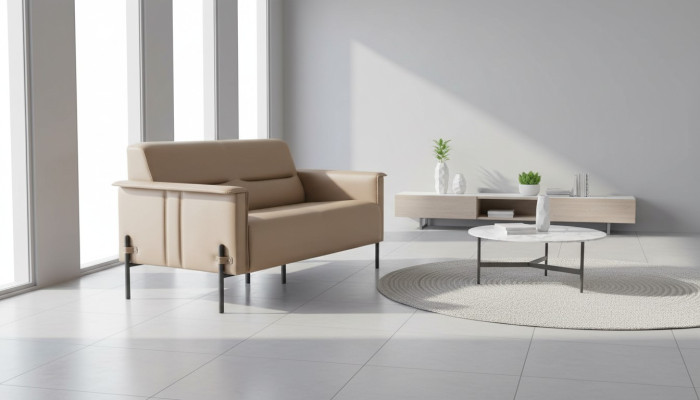 Couch Beige 2-Sitzer Sofa Modern Ledersofa Sitzmöbel Zweisitzig Leder