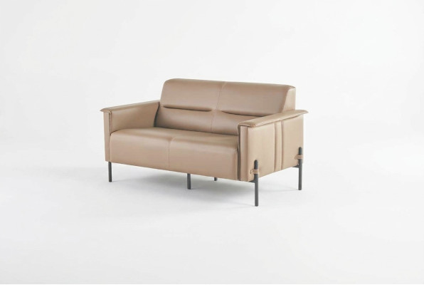 Couch Beige 2-Sitzer Sofa Modern Ledersofa Sitzmöbel Zweisitzig Leder