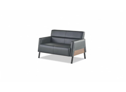 Sofa Schwarz 2-Sitzer Ledersofa Modern Couch Leder Edelstahl Zweisitzig