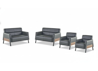 Sitzmöbel Leder Set Ledersofa 2-Sitzer Sessel Modern Schwarz Edelstahl