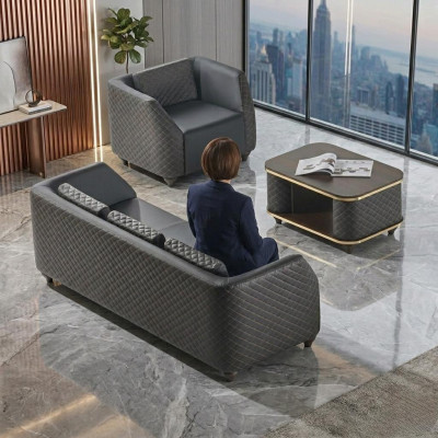 Sofa-Set 3-Sitzer Sessel Couchtisch Schwarz Braun Leder Polster Holz