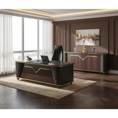 Komplett Schreibtisch Bürostuhl Sideboard Braun Schwarz Arbeitszimmer