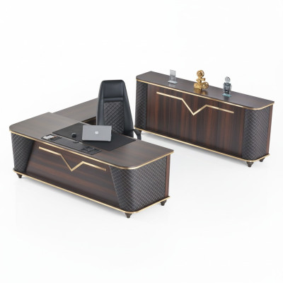 Komplett Schreibtisch Bürostuhl Sideboard Braun Schwarz Arbeitszimmer