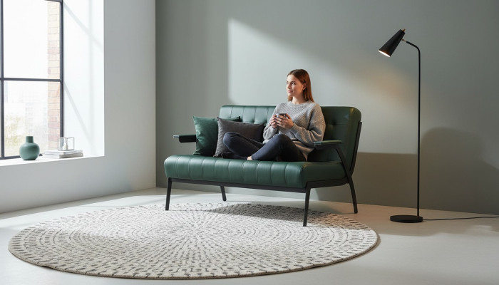 Chesterfield Grün Sofa 2-Sitzer Ledersofa Modern Couch Leder Edelstahl