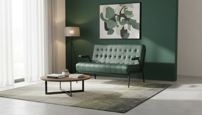 Chesterfield Grün Sofa 2-Sitzer Ledersofa Modern Couch Leder Edelstahl
