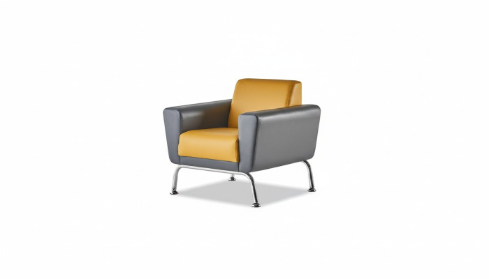 Sessel Gelb Grau Lehnsessel Modern Holz Weiche Armlehnen Edelstahl Leder
