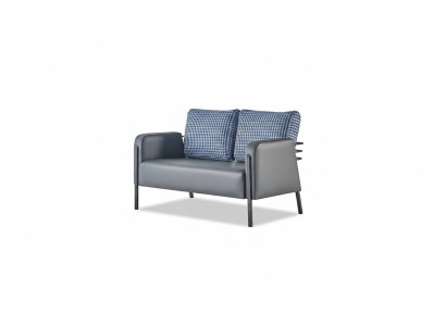 Ledesofa Polster 2-Sitzer Grau Blau Edelstahl Modern Kissen Sofa Couch