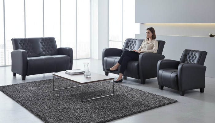 Ledersofa-Set 2-Sitzer Sessel Chesterfield Couch Schwarz Modern Knöpfe