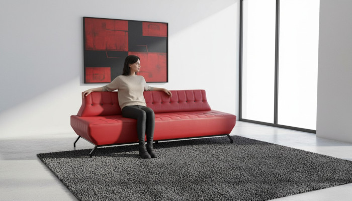 Couch Art Deco Design Rot 3-Sitzer Sofa Sitzmöbel Chesterfield Knöpfe
