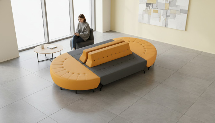 Oval Sofa Big Arbeitszimmer Foyer Art Deco Leder Gelb Grau Ledersofa