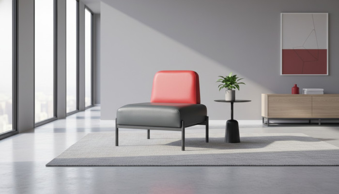 Schwarz Rot Ledersofa Flur Diele Art Deco Leder Sessel Edelstahl 1-Sitzer
